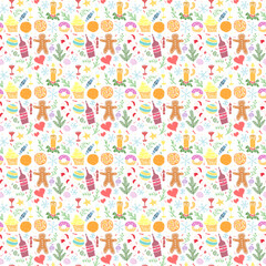 Seamless christmas pattern. New year background. Doodle illustration with christmas and new year icons