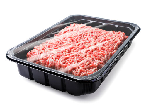 Minced meat in a container on a white background. Isolated