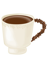 Cup of coffee with handle made of coffee beans