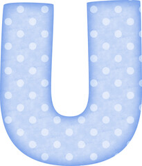 Uppercase Letter U Polka Dot alphabet in blue tone