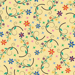 Artistic trendy vector seamless floral ditsy pattern design. Elegant repeating blooming flower, foliage and swirls background for printing and textile