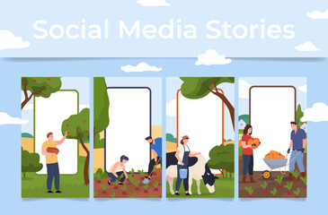 Farm agriculture harvest assembling post social media stories with copy space set vector