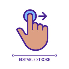 Move to right gesture pixel perfect RGB color icon. Smartphone interaction. Touchscreen control. Swipe and slide. Silhouette symbol on white space. Solid pictogram. Vector isolated illustration