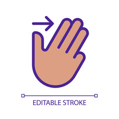 Three finger swipe gesture pixel perfect RGB color icon. Multi touch control. Touchscreen navigation. Digital device. Silhouette symbol on white space. Solid pictogram. Vector isolated illustration