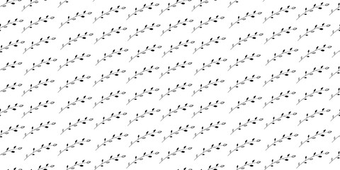 minimalistic pattern seamless twigs. Trendy twig print for designing wedding invitations, baby clothes, wallpaper and more. Black leaves on a white background.