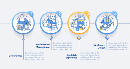 HR methods circle infographic template. Human resources system. Data visualization with 4 steps. Editable timeline info chart. Workflow layout with line icons. Myriad Pro-Bold, Regular fonts used