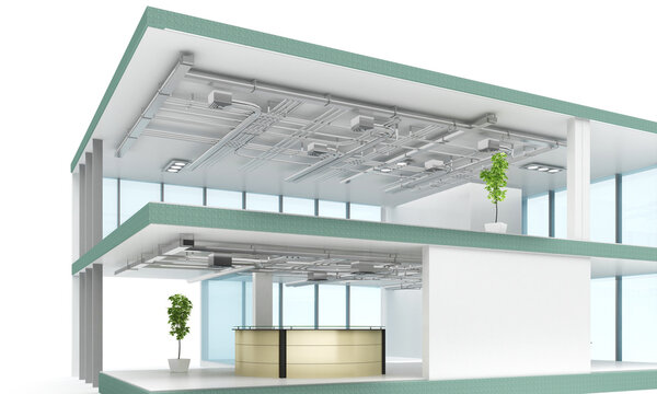 sectional office space with ventilation structure on the ceiling