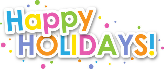 HAPPY HOLIDAYS! colorful typography banner with dots on transparent background