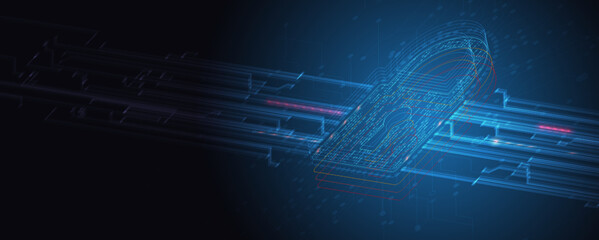 internet digital security technology concept for business background. Lock on circuit board