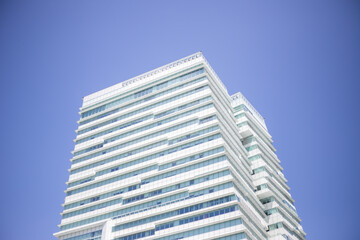 Urban abstract background, detail of modern glass facade, office business building at Taipei city, Taiwan