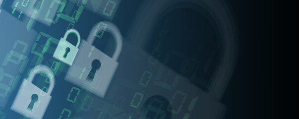 internet digital security technology concept for business background. Lock on circuit board