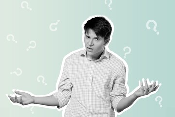 Young guy with questioned, dilemma concept