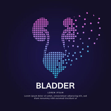 Human bladder medical structure. Pixel art Vector logo bladder color silhouette on a dark background. Urinary tract logo vector template suitable for organization, company, or community. EPS 10