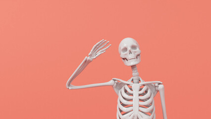 Fun halloween waving skeleton character. 3D Rendering