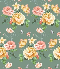 Poster Classic Popular Flower Seamless pattern background.Perfect for wallpaper, fabric design, wrapping paper, surface textures, digital paper. © ZWM