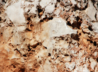 the texture of a mountain brown stone with white veins and hollows