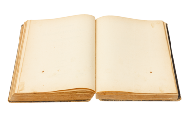 Open book isolated. Vintage book layout. Open antique book. Blank book pages.
