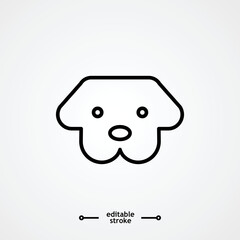 Dog head icon, dog button, vector, sign, symbol, logo, illustration, editable stroke, design style isolated on white linear pictogram