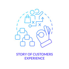 Story of customers experience blue gradient concept icon. Sharing opinion. Element of case study abstract idea thin line illustration. Isolated outline drawing. Myriad Pro-Bold font used
