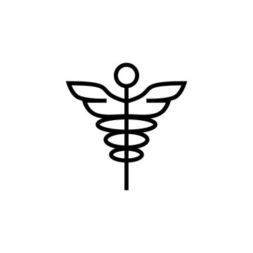 Caduceus symbol line icon isolated on white background