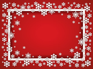 White winter frame with snowflakes on a red background commonly used for Christmas decoration