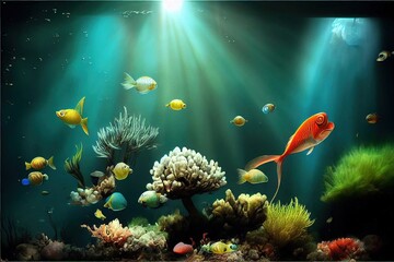 Underwater Scenery with Fish wallpaper