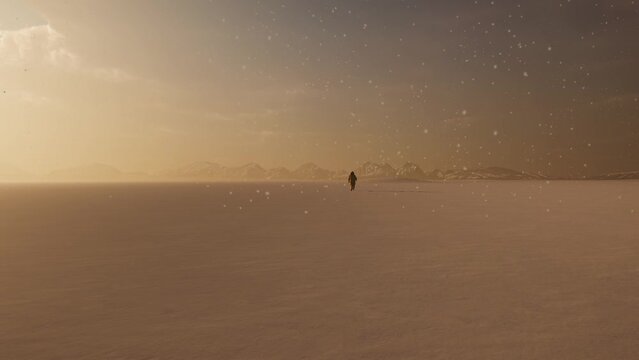 Astronauts covered in snow on Earth like alien planet. Extremely detailed and realistic 3D animation