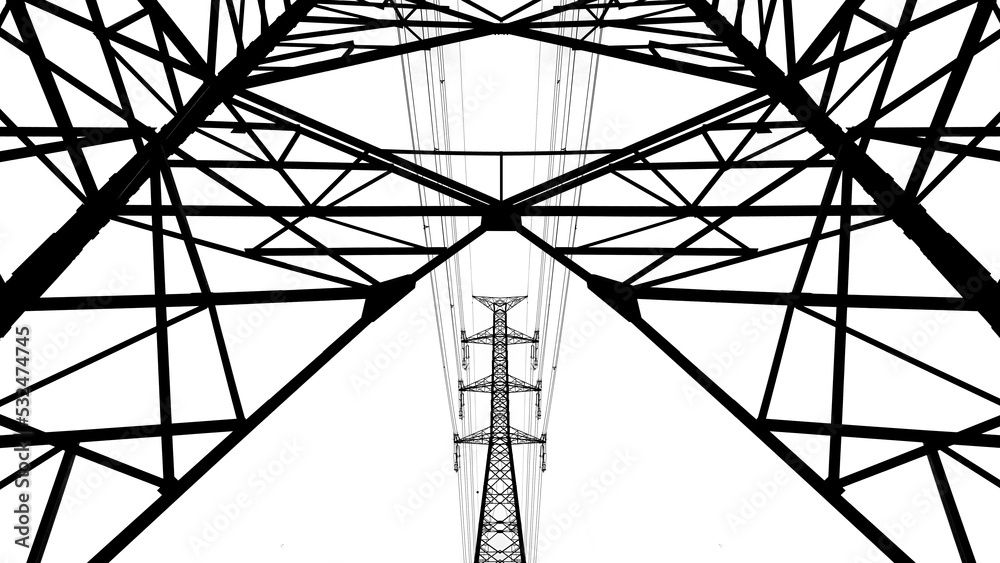 Wall mural high voltage towers pylon on isolated white background