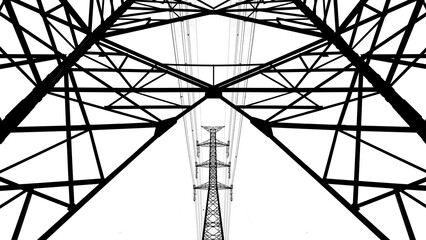 high voltage towers pylon on isolated white background