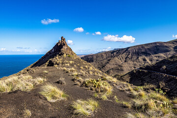 The finger of god, rock formation on the coast of Agaete, Roque Guayedra, Gran Canaria, Spain