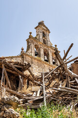 Fototapeta na wymiar Storks on the Church of Santa Maria in Maderuelo in the province of Segovia, Spain