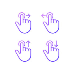Obraz premium Hold and move gradient linear vector icons set. Long tap and draw. Touchscreen control gestures. Smartphone. Thin line contour symbol designs bundle. Isolated outline illustrations collection