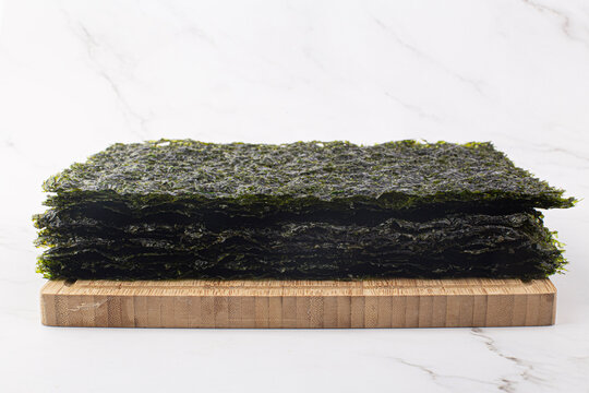 Korean seaweed on a chopping board. laver