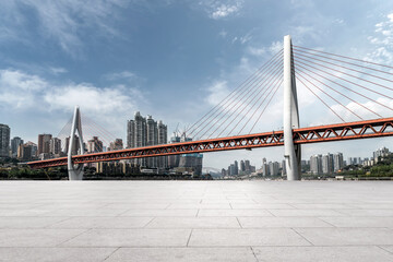 City roads and financial district buildings