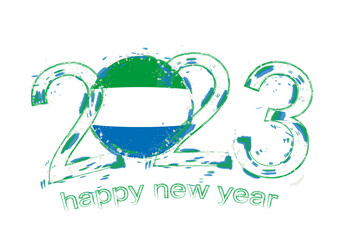 2023 Year in grunge style with flag of Sierra Leone.