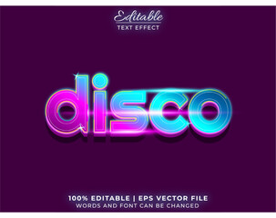 Realistic  glow disco with gradient color mock up 3d editable text effect Premium Vector