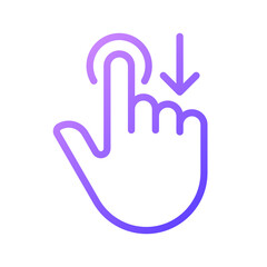 Move downwards gradient linear vector icon. Swipe down. Touchscreen control gesture. Device navigation. Drag and draw. Thin line color symbol. Modern style pictogram. Vector isolated outline drawing