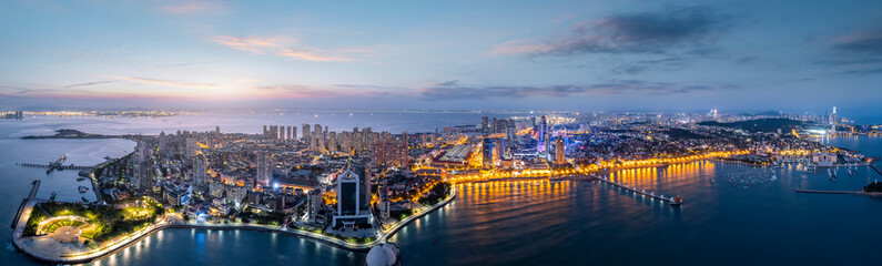 Fototapeta na wymiar Aerial photography of Qingdao coastline bay area scenery night scene