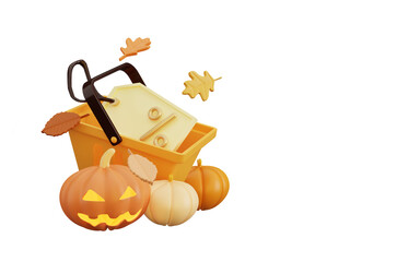 3d illustration of halloween sale with shopping cart