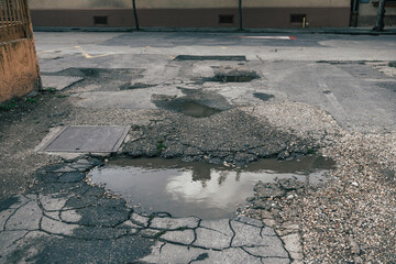 A pothole on asphalt road