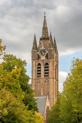 Fototapeta na wymiar Tower of the Oude Kerk church in Delft, The Netherlands