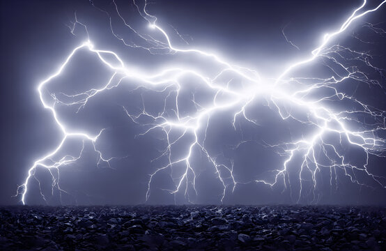 Lightning strikes over the skyline of fantasy city