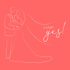 i said yes with wedding dress of the bride, Wedding t shirts design, Hand drawn lettering phrase, Calligraphy t shirt design