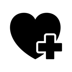 Heart with Plus Silhouette Icon. Donation Concept. Charity and Humanitarian Aid Black Pictogram. Healthcare Assistance Icon. Isolated Vector Illustration