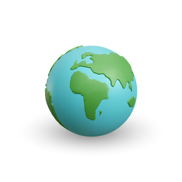 Realistic 3d planet Earth on white background. Happy Earth day or environment day. Vector illustration