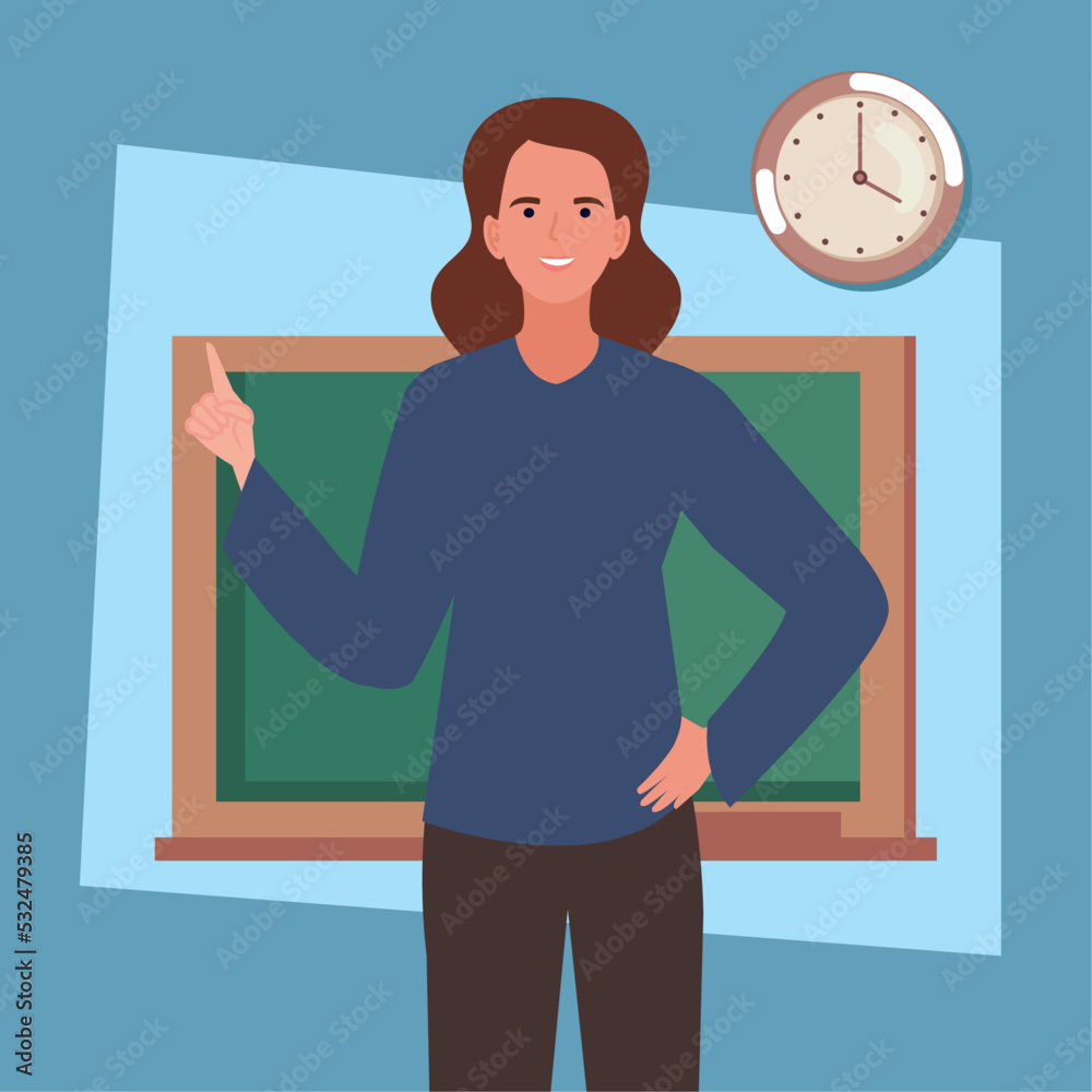 Poster female teacher with chalkboard