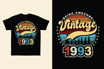 1993 Vintage Retro T shirt Design, Vector, Black Background Retro, Vintage T shirt Design.