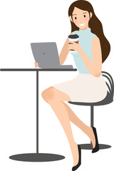 business woman checking her mobile phone with coffee cup