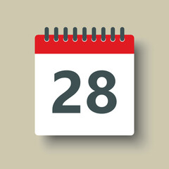 Vector icon calendar day number 28, 28th day month