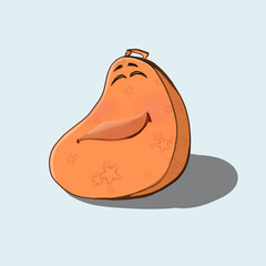 painted orange bean bag chair with a smile on a light blue background